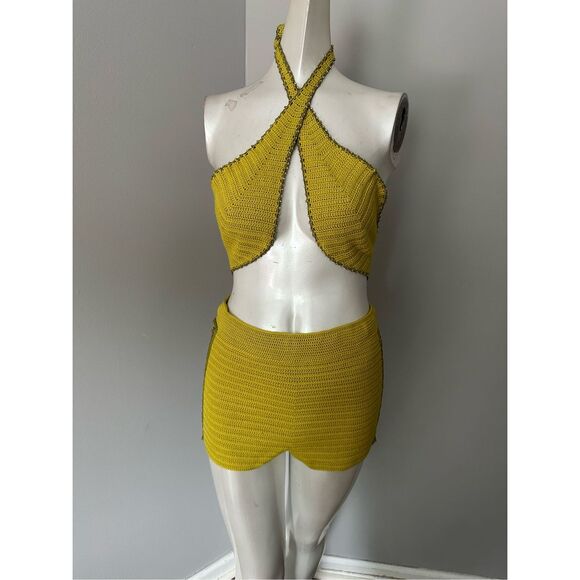 NWT My Beachy Side Rosemary Knitted Halter Crop Top & Shorts Set Moss XS-S - Picture 8 of 11